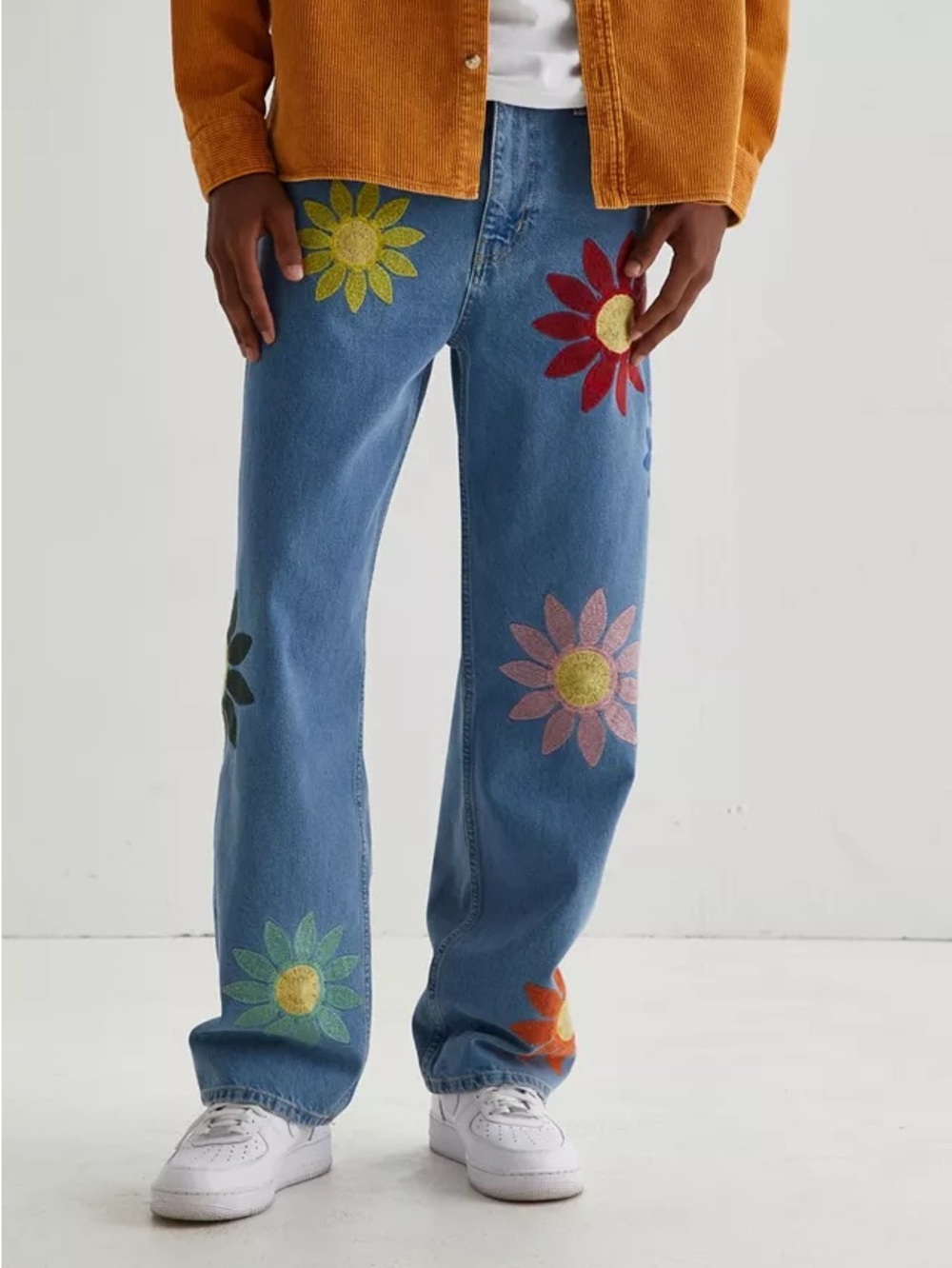 Men's Urban Outfitters BDG Skate Fit Denim Jeans Multicolor Floral Embroidery 36